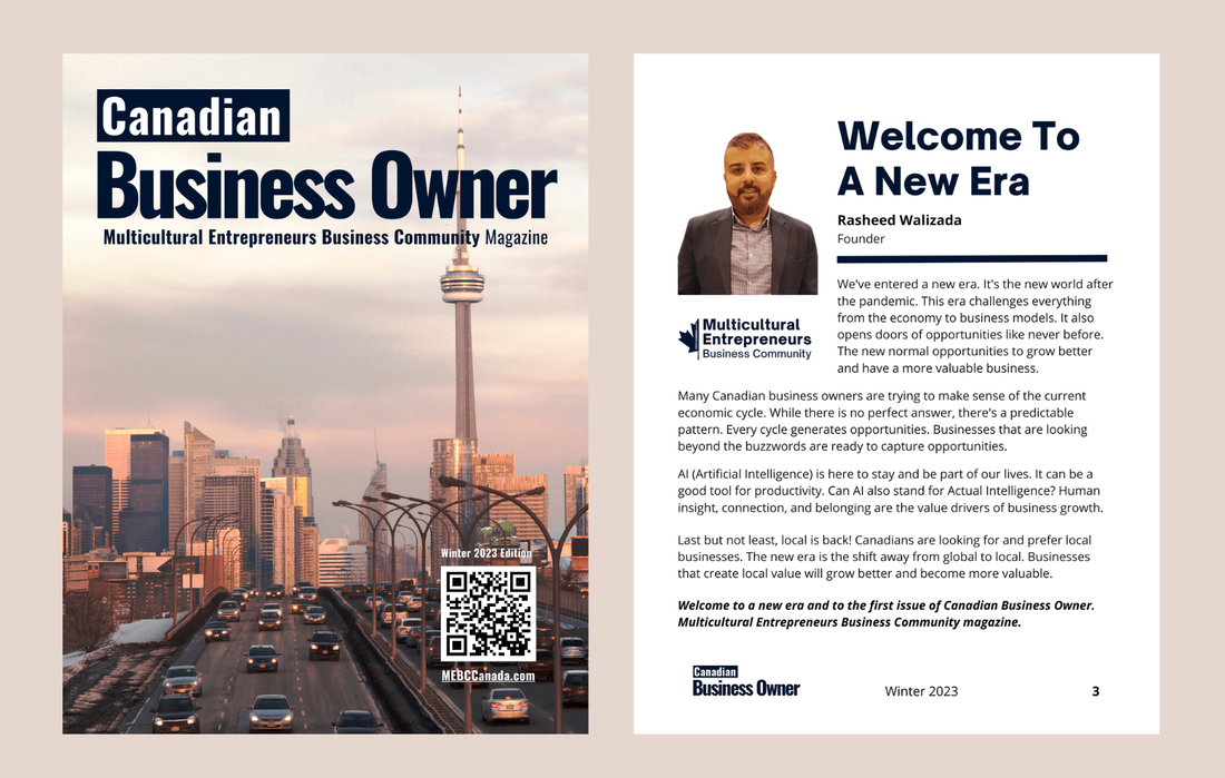 Rasheed Walizada's welcome message on Canadian Business Owner magazine. 